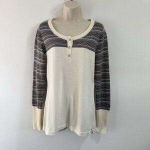 Woolrich Henley Sweater Shirt Womens M Fair Isle Ivory Gray Nordic Scoop Knit